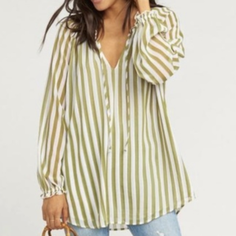 Show Me Your MuMu Green and White Striped Blouse